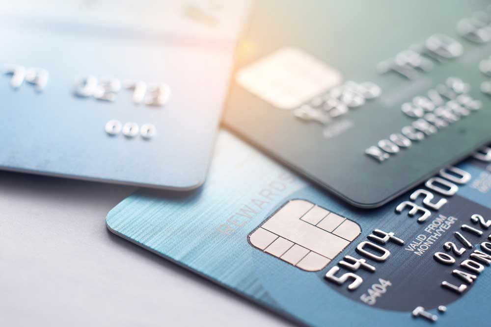 Close up of three credit cards.